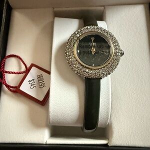 Authentic Burgi Dark Green and Silver Crystal Watch